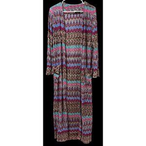 Casting Med Boho Hippie  Crochet Maxi Length Duster Cardigan Pocket Colorful